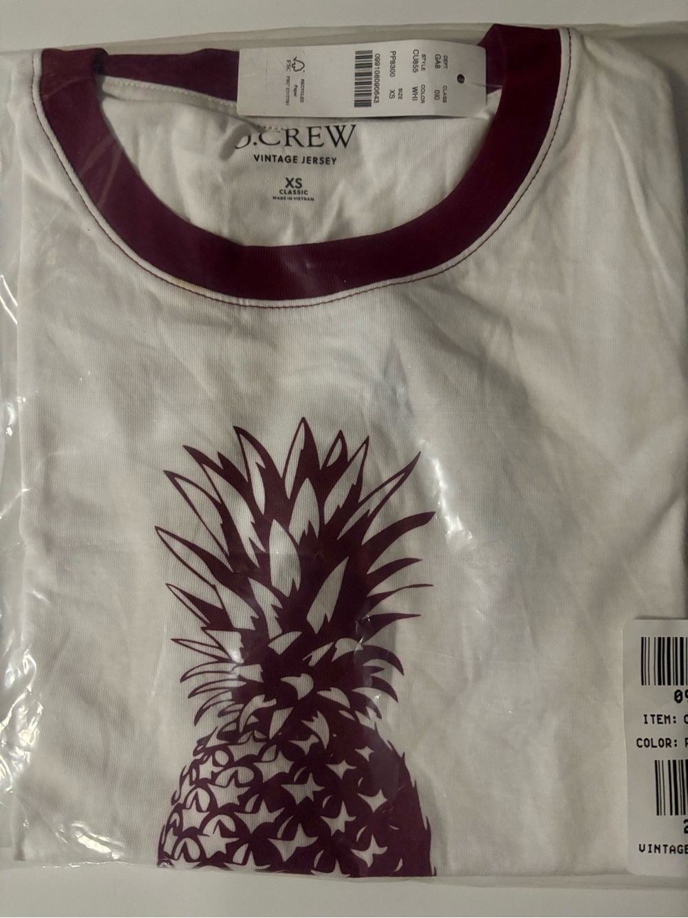 NWT J.Crew Vintage Jersey XS Pineapple Graphic